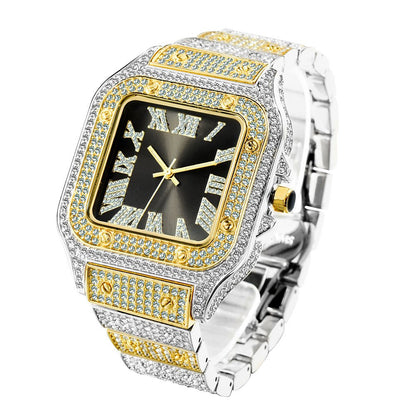 Fashion Hip Hop Diamond Full Diamond Square Men's Watch - Oopsdadforgot.com