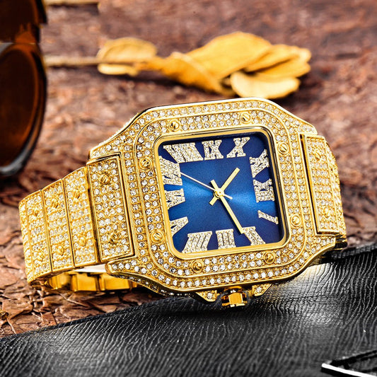 Fashion Hip Hop Diamond Full Diamond Square Men's Watch - Oopsdadforgot.com