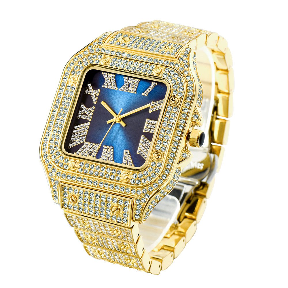 Fashion Hip Hop Diamond Full Diamond Square Men's Watch - Oopsdadforgot.com