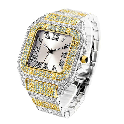 Fashion Hip Hop Diamond Full Diamond Square Men's Watch - Oopsdadforgot.com