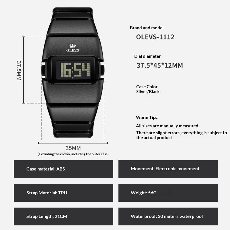 Fashionable Digital Display High - end Square - shaped Student Electronic Watch - Oopsdadforgot.com