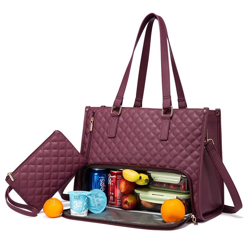 Fashionable Lunch Tote Bag Women's Thermal Insulation Lunch Box Leak - proof Crossbody Computer Storage Bag Quilted Large Capacity Handbag With Purse - Oopsdadforgot.com