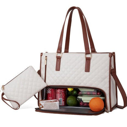 Fashionable Lunch Tote Bag Women's Thermal Insulation Lunch Box Leak - proof Crossbody Computer Storage Bag Quilted Large Capacity Handbag With Purse - Oopsdadforgot.com