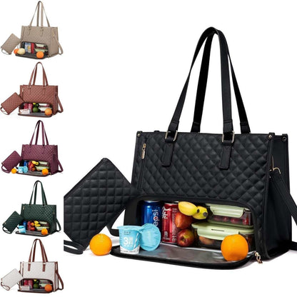 Fashionable Lunch Tote Bag Women's Thermal Insulation Lunch Box Leak - proof Crossbody Computer Storage Bag Quilted Large Capacity Handbag With Purse - Oopsdadforgot.com