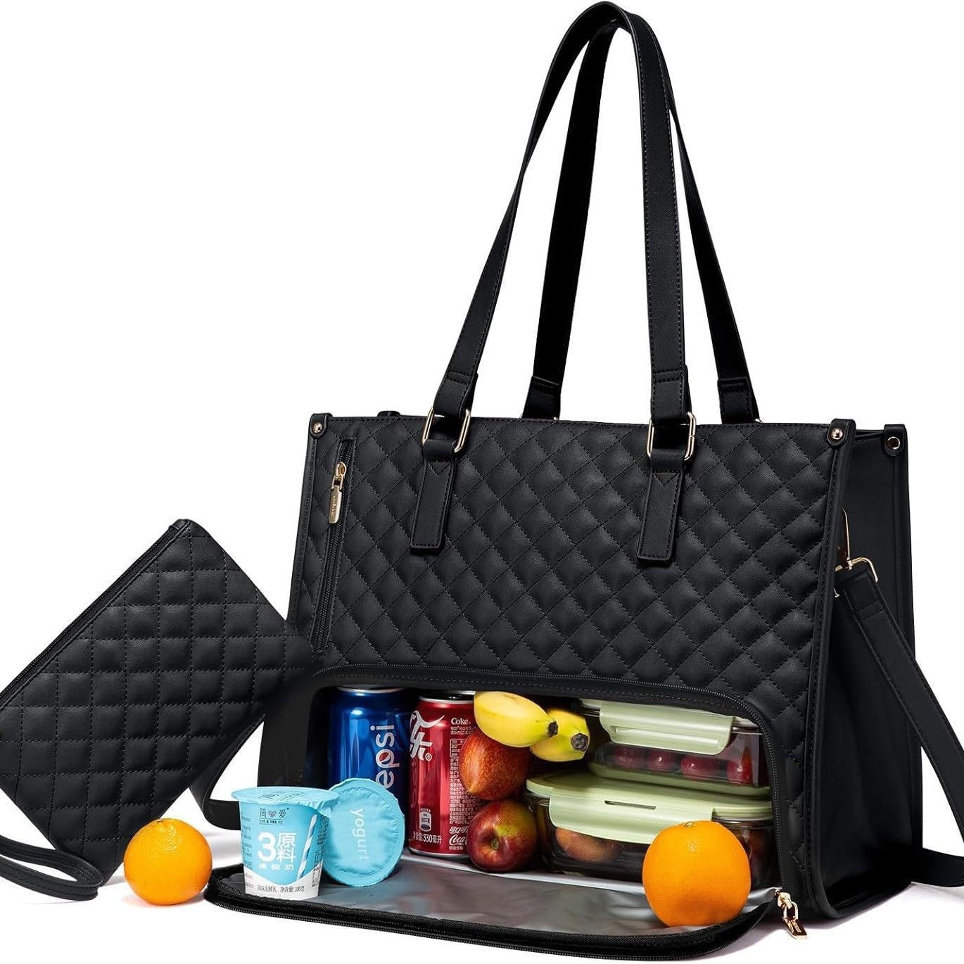 Fashionable Lunch Tote Bag Women's Thermal Insulation Lunch Box Leak - proof Crossbody Computer Storage Bag Quilted Large Capacity Handbag With Purse - Oopsdadforgot.com
