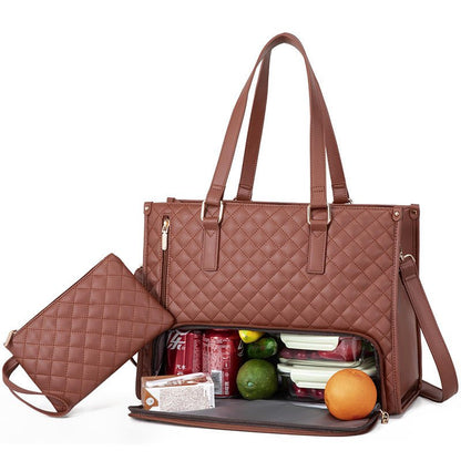 Fashionable Lunch Tote Bag Women's Thermal Insulation Lunch Box Leak - proof Crossbody Computer Storage Bag Quilted Large Capacity Handbag With Purse - Oopsdadforgot.com