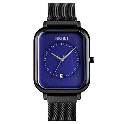 Fashionable Mens Square Business Quartz Student Mens Mesh - Strap Waterproof Calendar Watch - Oopsdadforgot.com