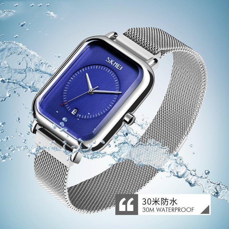 Fashionable Mens Square Business Quartz Student Mens Mesh - Strap Waterproof Calendar Watch - Oopsdadforgot.com