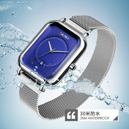 Fashionable Mens Square Business Quartz Student Mens Mesh - Strap Waterproof Calendar Watch - Oopsdadforgot.com