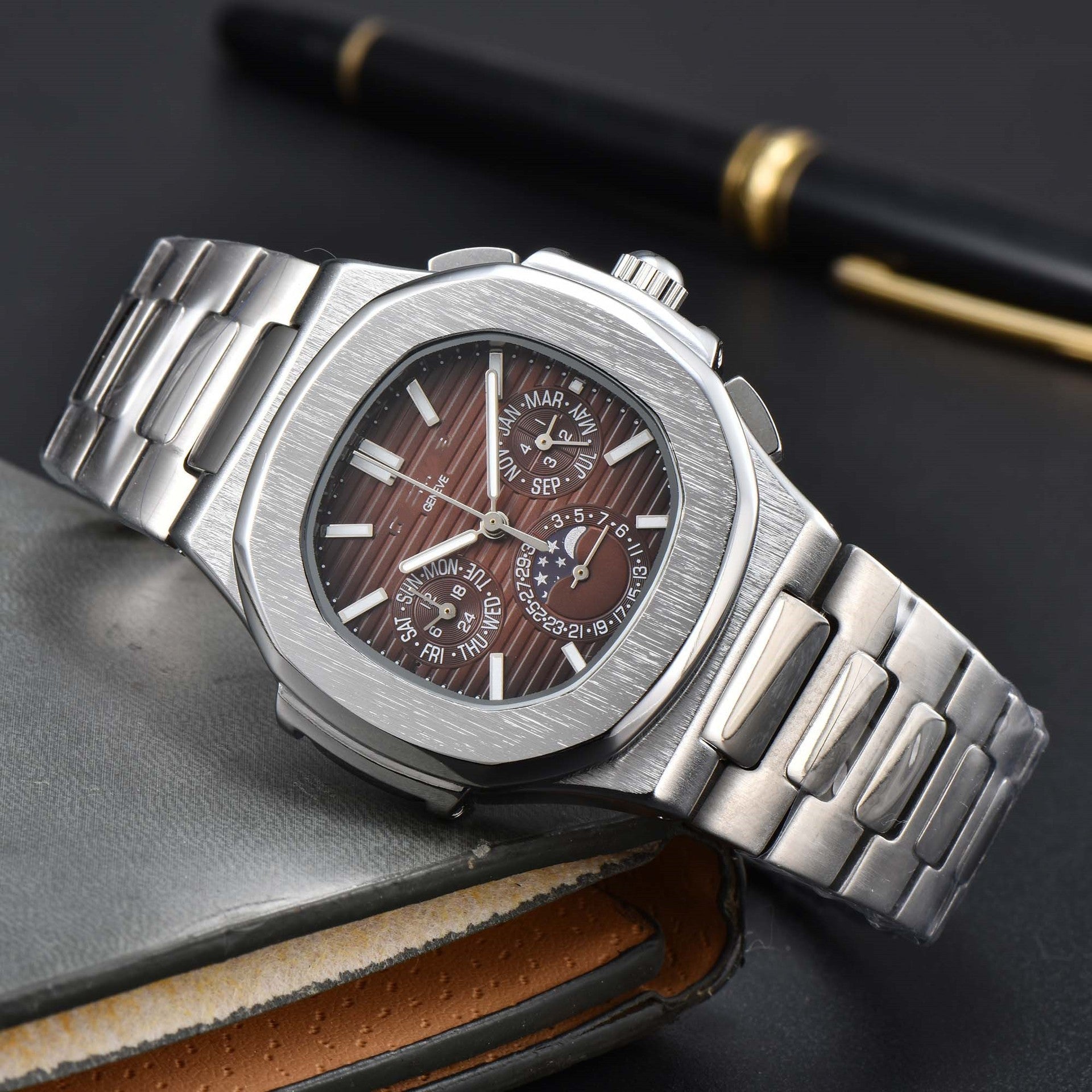 Fashionable Six - Prong Steel - Strap Business - Style Nautilus Mens Watch - Oopsdadforgot.com