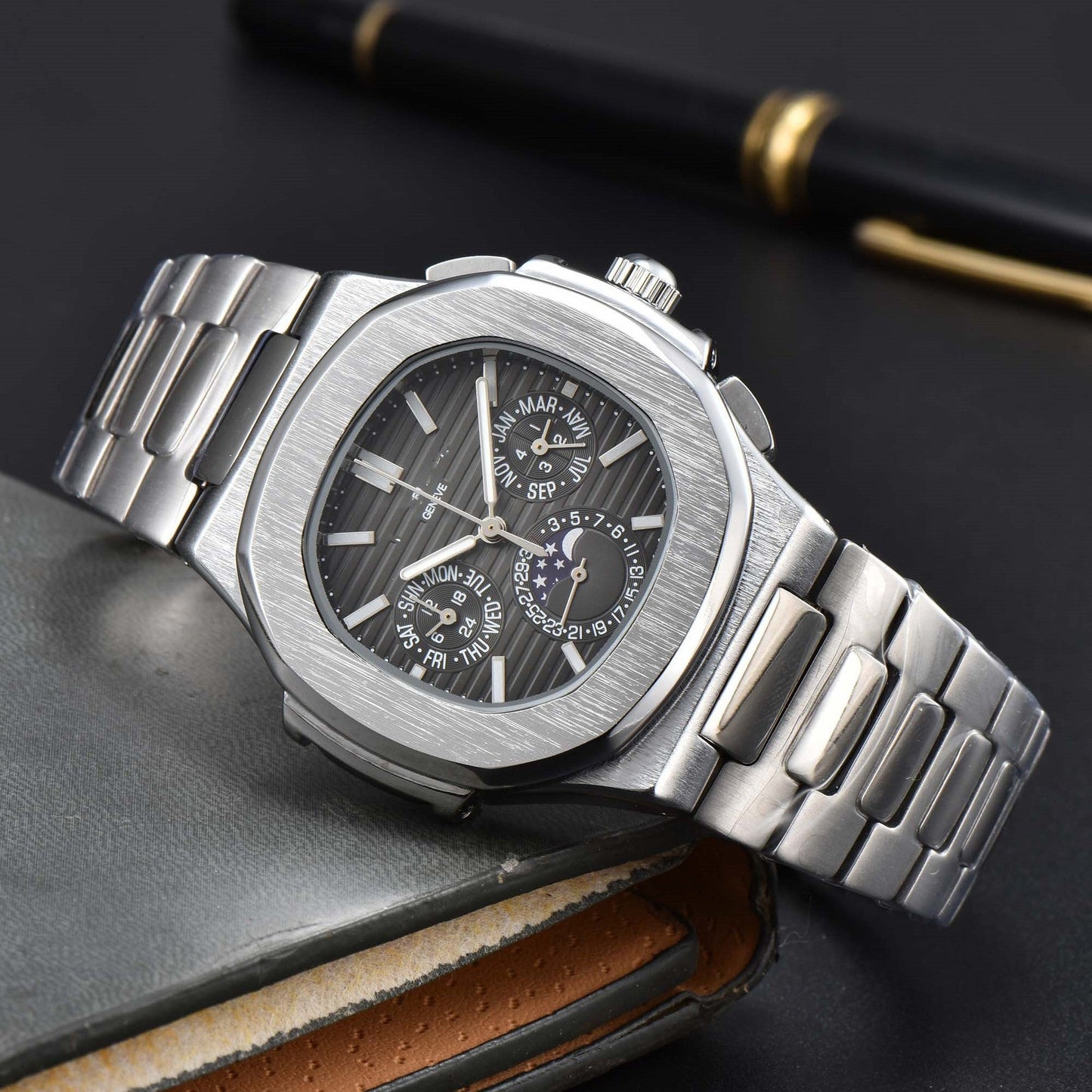 Fashionable Six - Prong Steel - Strap Business - Style Nautilus Mens Watch - Oopsdadforgot.com