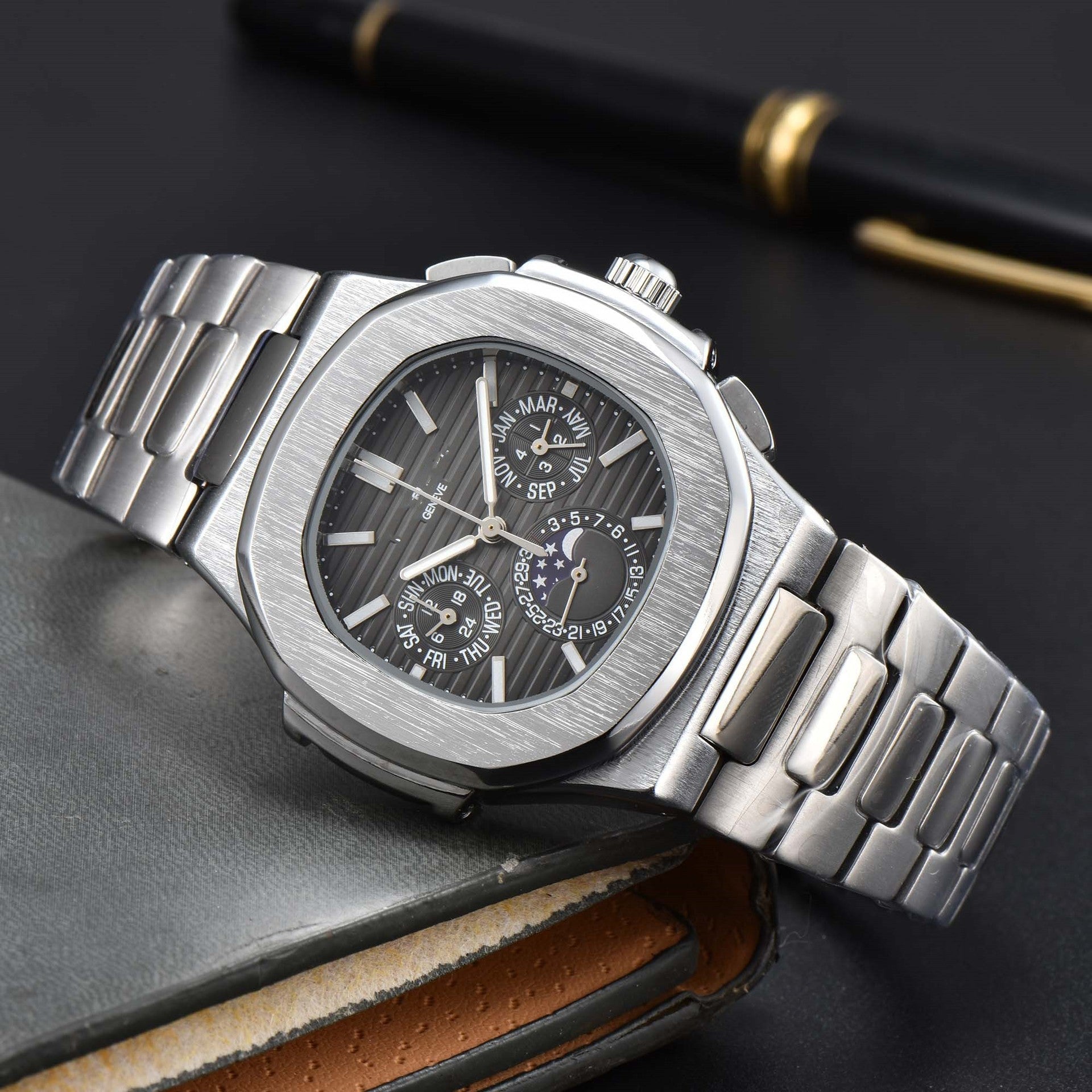 Fashionable Six - Prong Steel - Strap Business - Style Nautilus Mens Watch - Oopsdadforgot.com