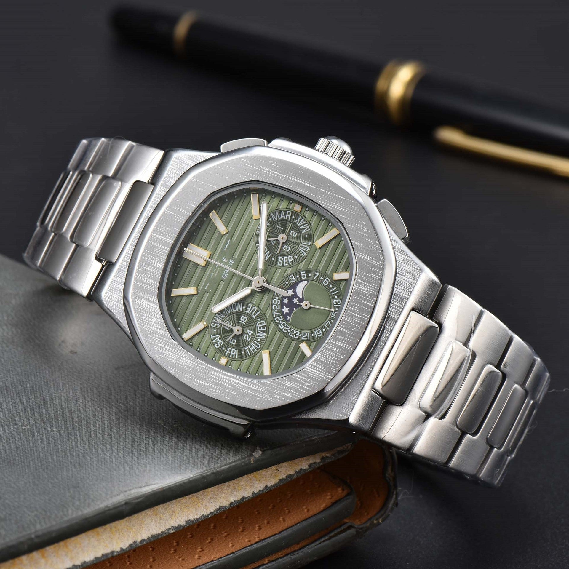 Fashionable Six - Prong Steel - Strap Business - Style Nautilus Mens Watch - Oopsdadforgot.com