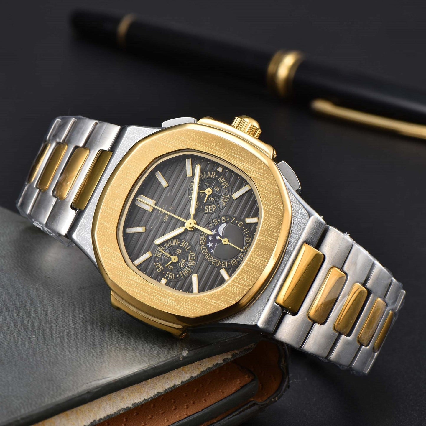 Fashionable Six - Prong Steel - Strap Business - Style Nautilus Mens Watch - Oopsdadforgot.com