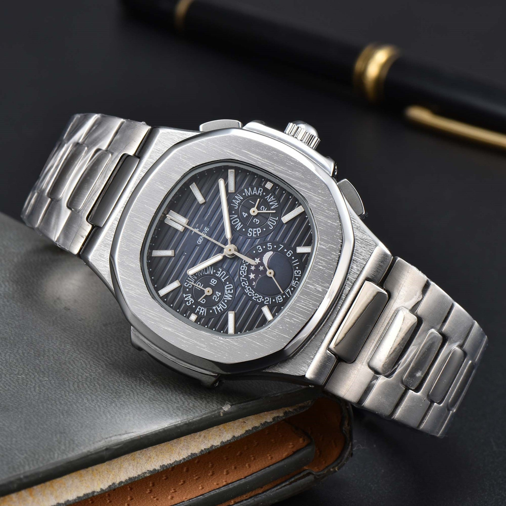 Fashionable Six - Prong Steel - Strap Business - Style Nautilus Mens Watch - Oopsdadforgot.com