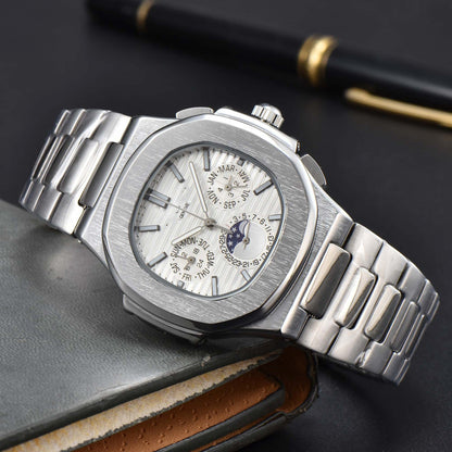 Fashionable Six - Prong Steel - Strap Business - Style Nautilus Mens Watch - Oopsdadforgot.com