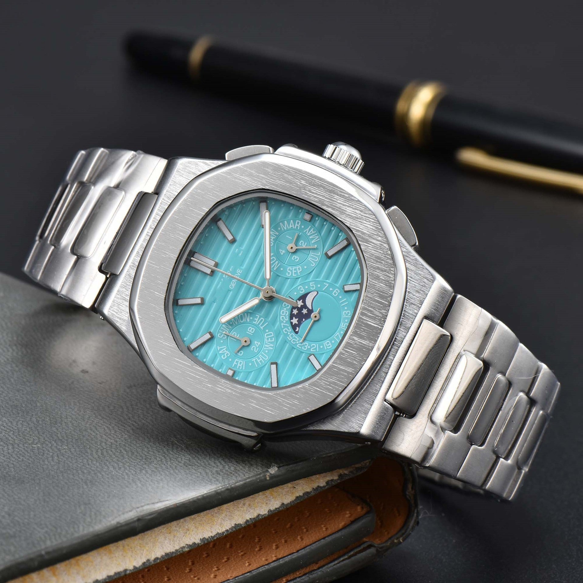 Fashionable Six - Prong Steel - Strap Business - Style Nautilus Mens Watch - Oopsdadforgot.com