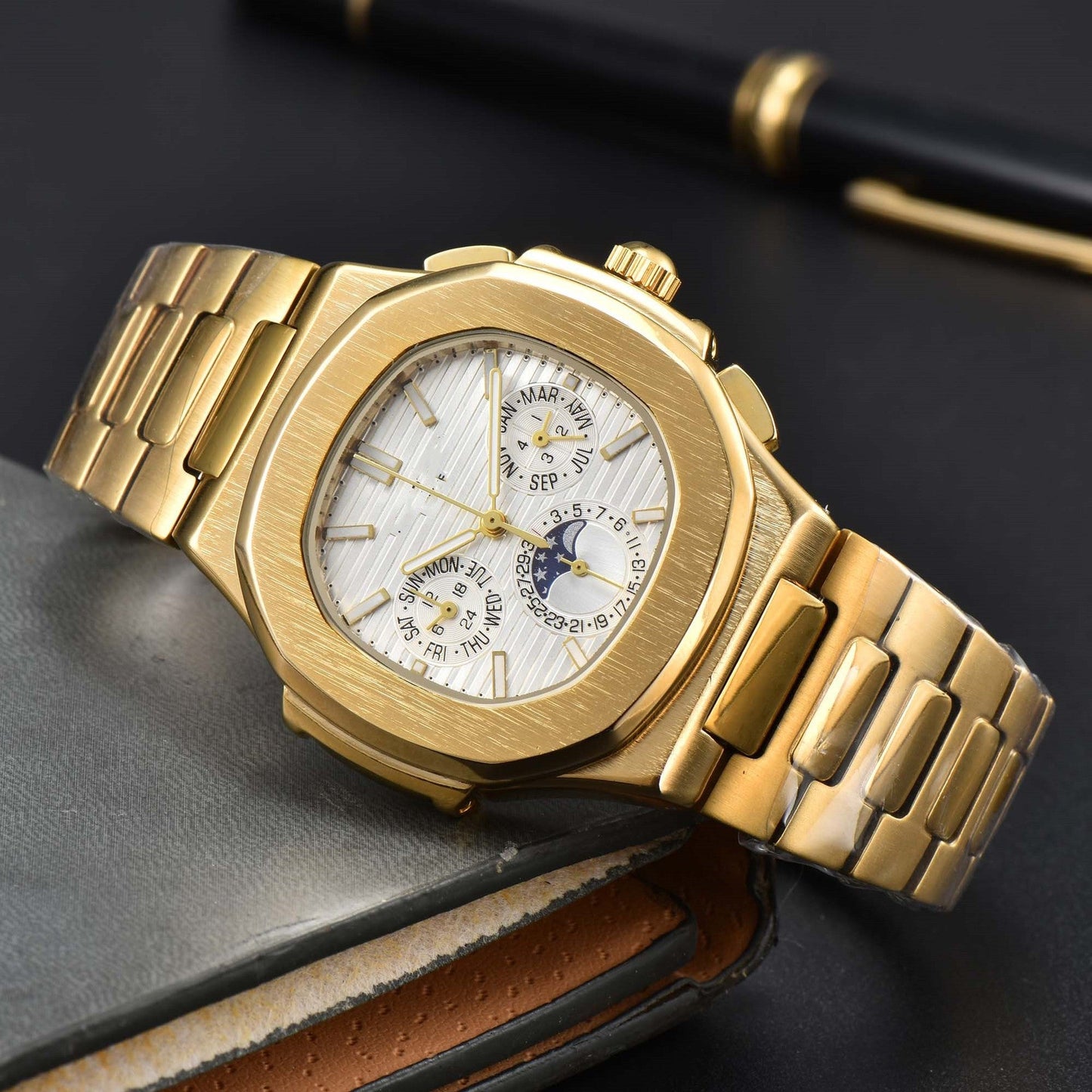 Fashionable Six - Prong Steel - Strap Business - Style Nautilus Mens Watch - Oopsdadforgot.com