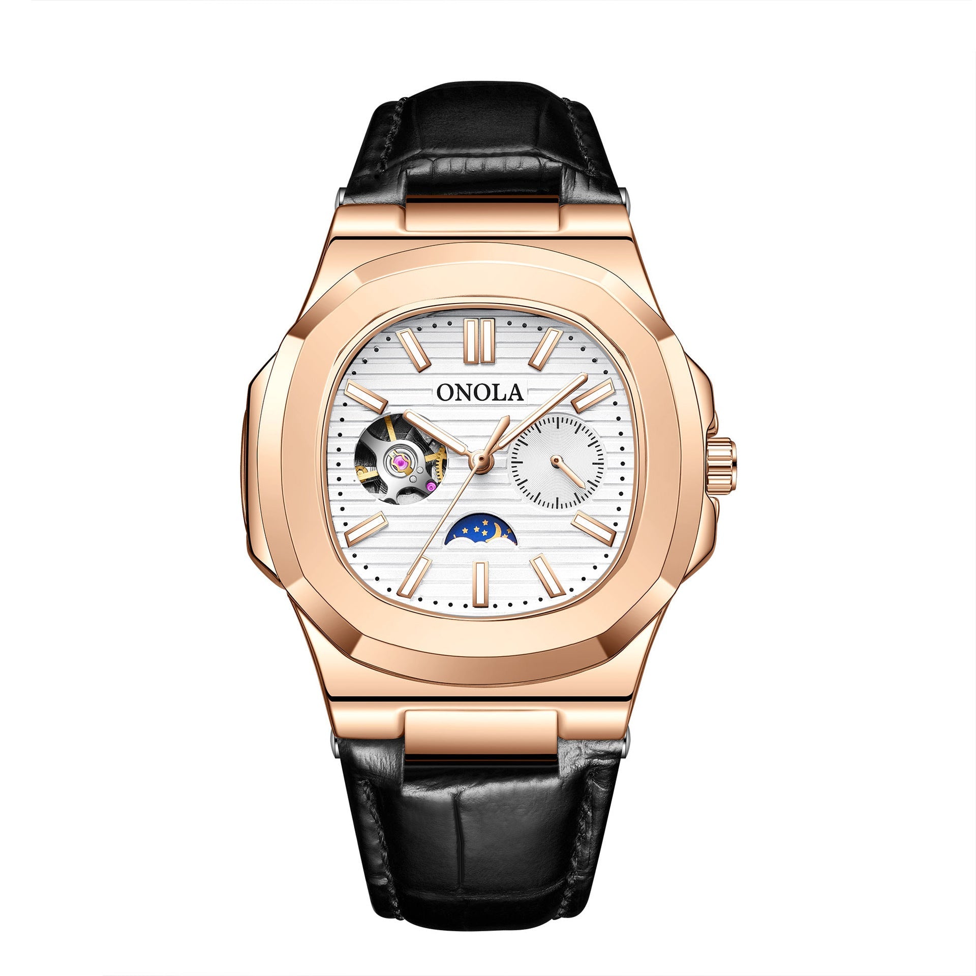 High - Quality Mechanical Watch Sun Moon And Stars Design Waterproof Leather Strap - Oopsdadforgot.com