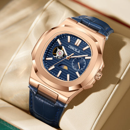 High - Quality Mechanical Watch Sun Moon And Stars Design Waterproof Leather Strap - Oopsdadforgot.com