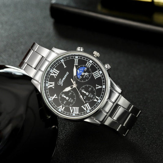 Mens Quartz Watch Necklace Bracelet And Ring 4 - Piece Set - Oopsdadforgot.com