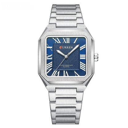 Mens Simple Square Waterproof Quartz Watch With Roman Numerals And Fashionable Steel Band - Oopsdadforgot.com