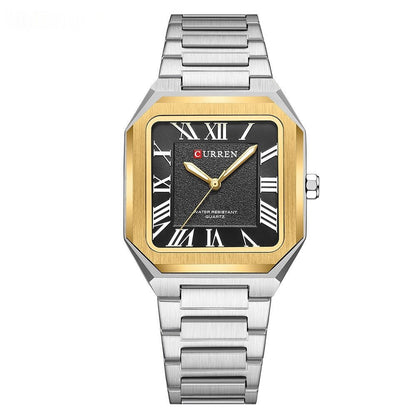 Mens Simple Square Waterproof Quartz Watch With Roman Numerals And Fashionable Steel Band - Oopsdadforgot.com