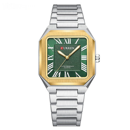 Mens Simple Square Waterproof Quartz Watch With Roman Numerals And Fashionable Steel Band - Oopsdadforgot.com