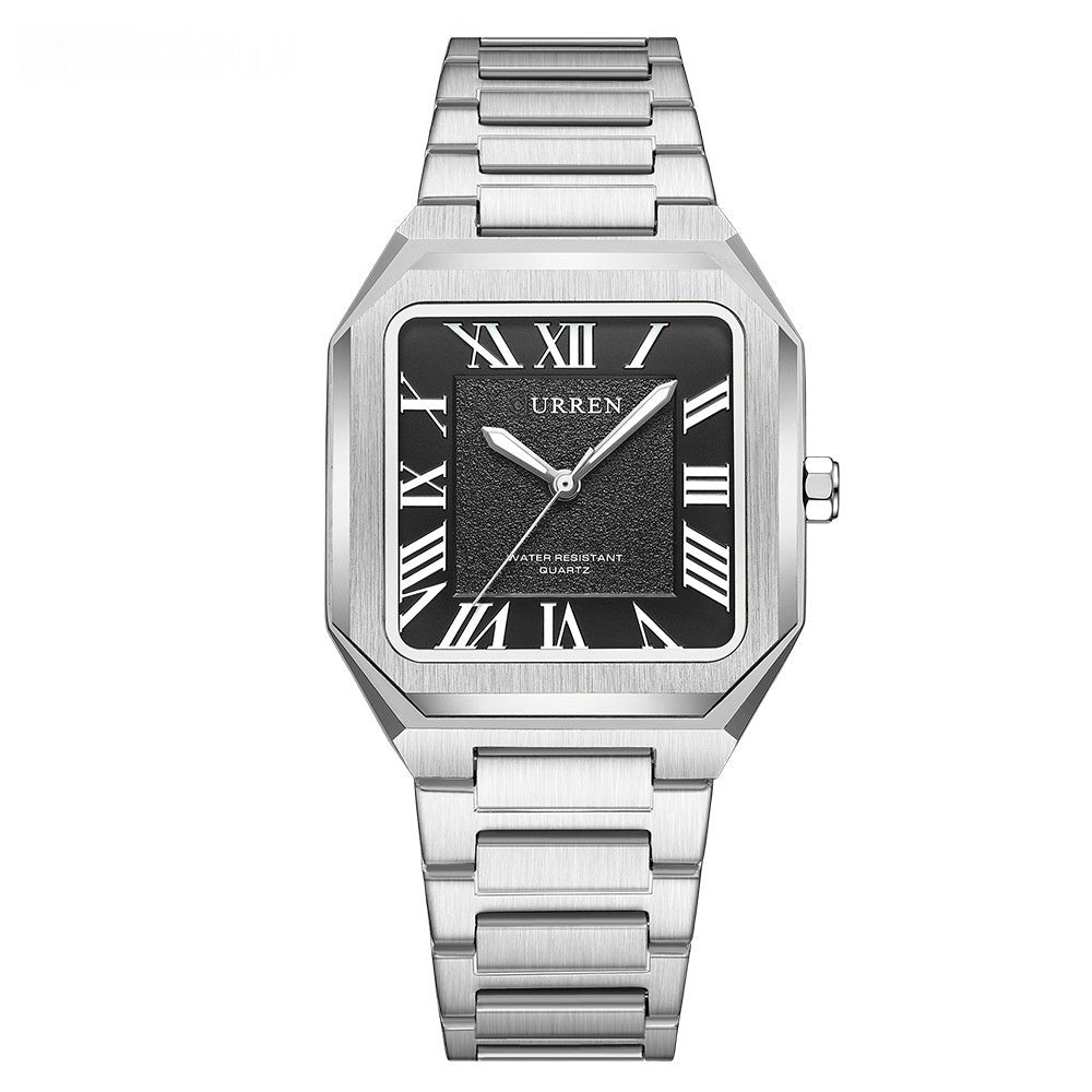 Mens Simple Square Waterproof Quartz Watch With Roman Numerals And Fashionable Steel Band - Oopsdadforgot.com