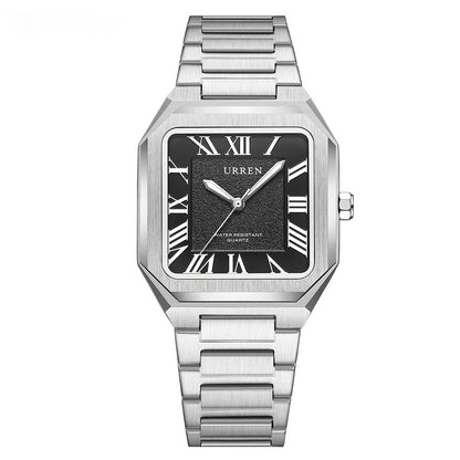 Mens Simple Square Waterproof Quartz Watch With Roman Numerals And Fashionable Steel Band - Oopsdadforgot.com
