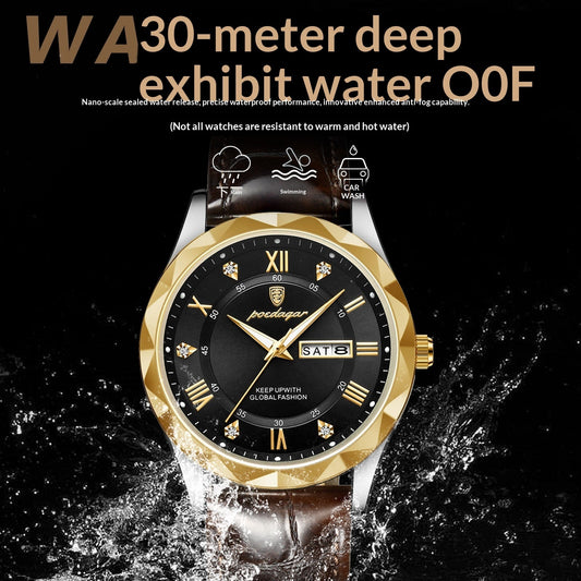 Mens Watch Leather Strap Quartz Movement - Oopsdadforgot.com