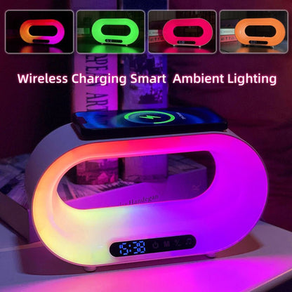 Multi - function 3 In 1 LED Night Light APP Control RGB Atmosphere Desk Lamp Smart Multifunctional Wireless Charger Alarm Clock - Oopsdadforgot.com