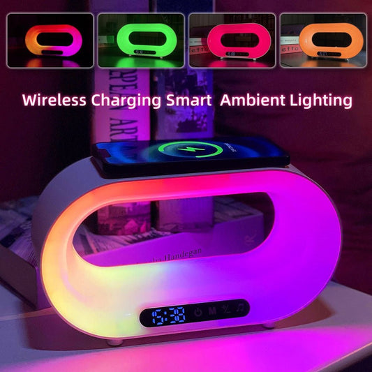 Multi - function 3 In 1 LED Night Light APP Control RGB Atmosphere Desk Lamp Smart Multifunctional Wireless Charger Alarm Clock - Oopsdadforgot.com