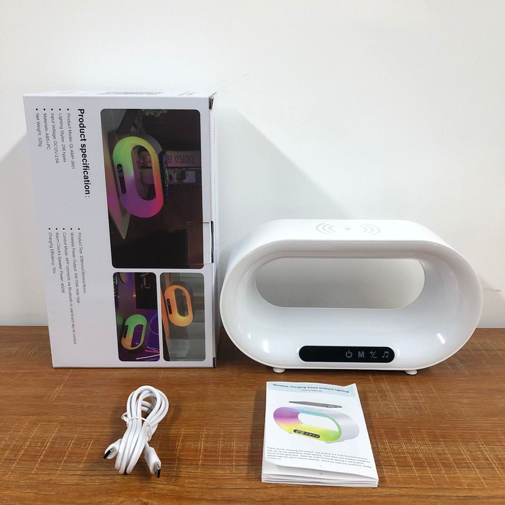Multi - function 3 In 1 LED Night Light APP Control RGB Atmosphere Desk Lamp Smart Multifunctional Wireless Charger Alarm Clock - Oopsdadforgot.com