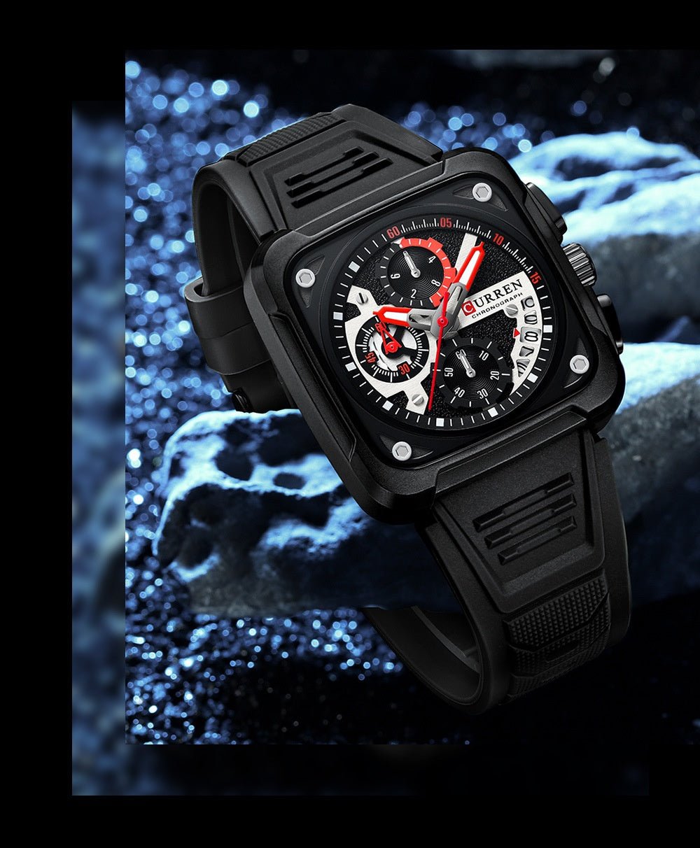 Neutral Square Calendar Multi - Function Six - Hand Quartz Mens Watch - Oopsdadforgot.com