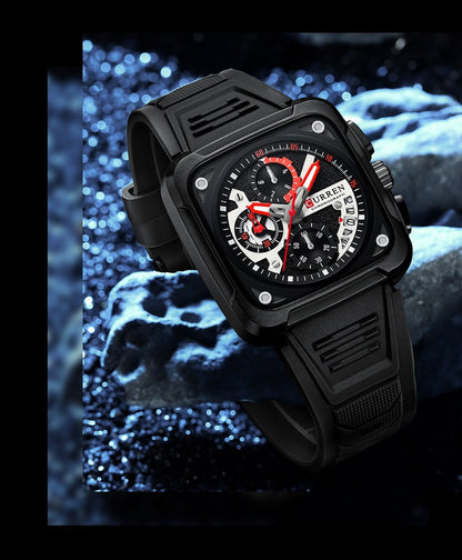 Neutral Square Calendar Multi - Function Six - Hand Quartz Mens Watch - Oopsdadforgot.com