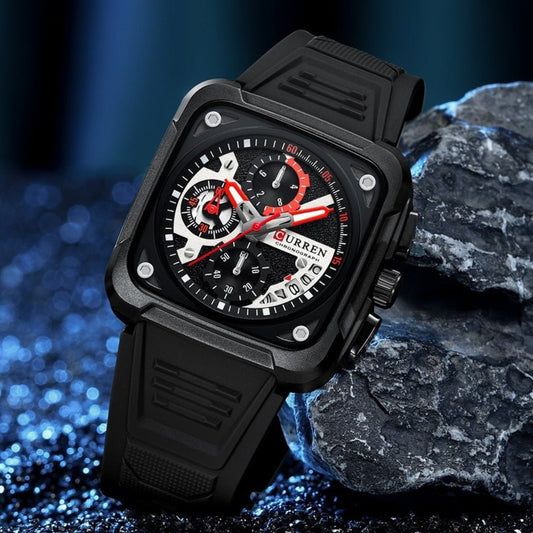 Neutral Square Calendar Multi - Function Six - Hand Quartz Mens Watch - Oopsdadforgot.com