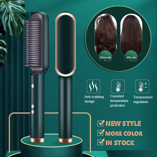 New 2 In 1 Hair Straightener Hot Comb Negative Ion Curling Tong Dual - purpose Electric Hair Brush - Oopsdadforgot.com
