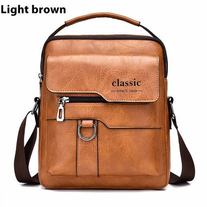 Popular Men's Messenger Bag One Shoulder Retro Business Backpack PU Leather Flaps Crossbody Bags Business Flap Male Solid Travel Bag - Oopsdadforgot.com