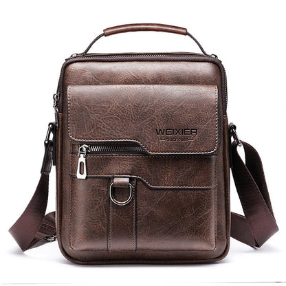 Popular Men's Messenger Bag One Shoulder Retro Business Backpack PU Leather Flaps Crossbody Bags Business Flap Male Solid Travel Bag - Oopsdadforgot.com