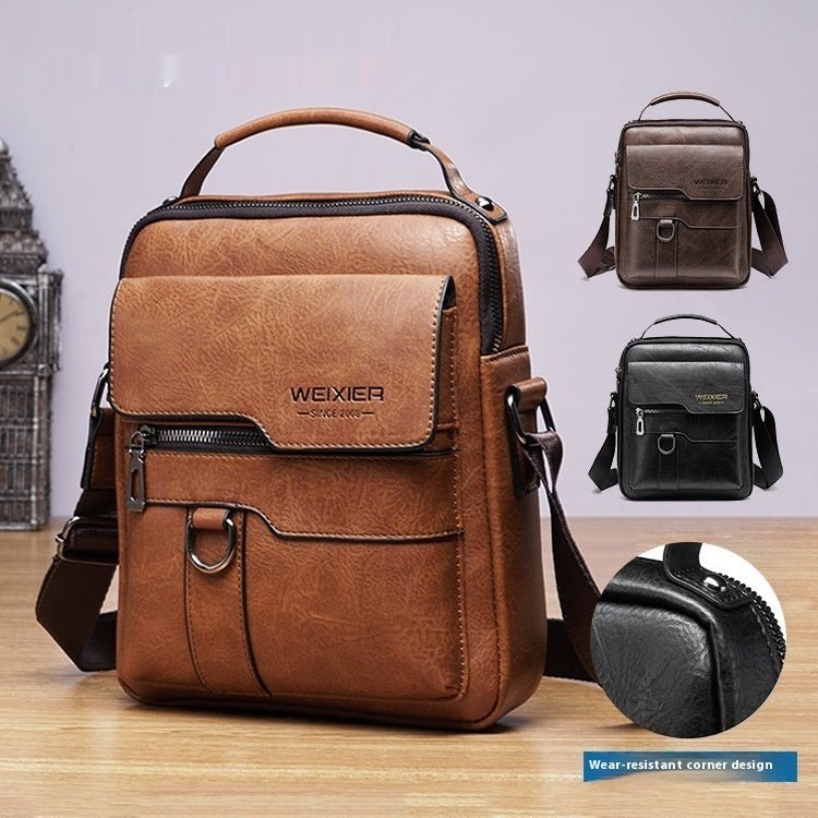 Popular Men's Messenger Bag One Shoulder Retro Business Backpack PU Leather Flaps Crossbody Bags Business Flap Male Solid Travel Bag - Oopsdadforgot.com