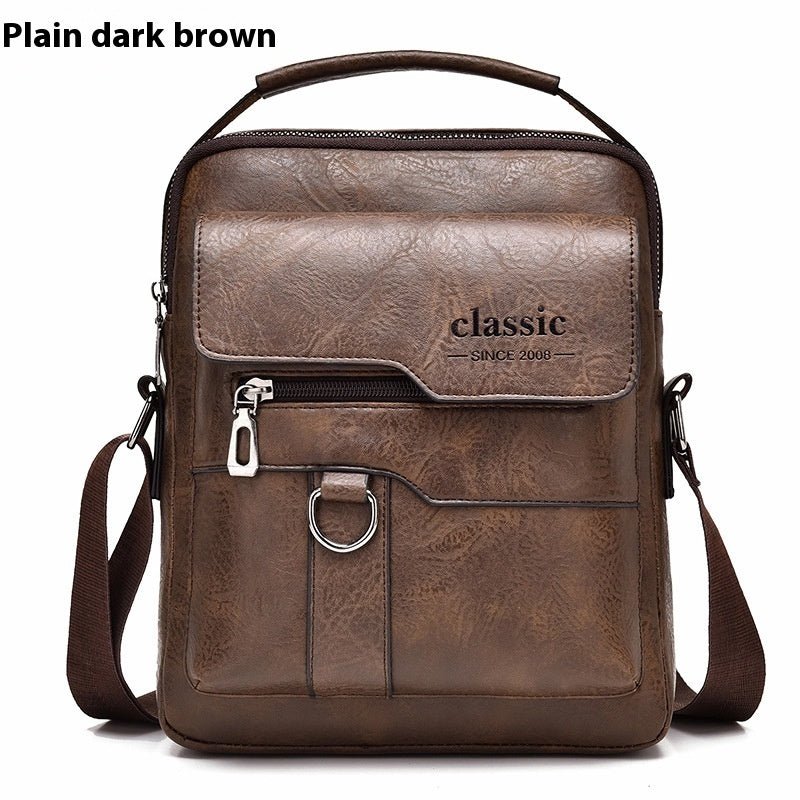 Popular Men's Messenger Bag One Shoulder Retro Business Backpack PU Leather Flaps Crossbody Bags Business Flap Male Solid Travel Bag - Oopsdadforgot.com