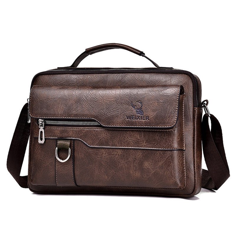 Popular Men's Messenger Bag One Shoulder Retro Business Backpack PU Leather Flaps Crossbody Bags Business Flap Male Solid Travel Bag - Oopsdadforgot.com