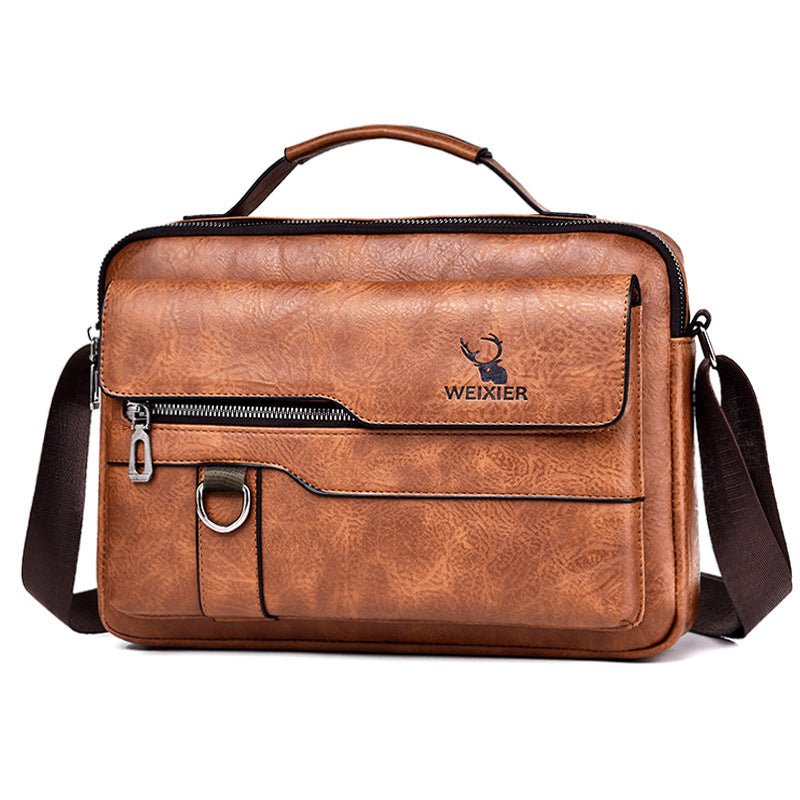 Popular Men's Messenger Bag One Shoulder Retro Business Backpack PU Leather Flaps Crossbody Bags Business Flap Male Solid Travel Bag - Oopsdadforgot.com