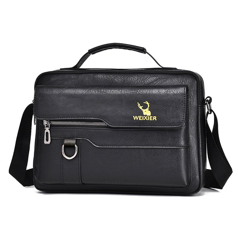 Popular Men's Messenger Bag One Shoulder Retro Business Backpack PU Leather Flaps Crossbody Bags Business Flap Male Solid Travel Bag - Oopsdadforgot.com