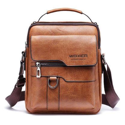 Popular Men's Messenger Bag One Shoulder Retro Business Backpack PU Leather Flaps Crossbody Bags Business Flap Male Solid Travel Bag - Oopsdadforgot.com