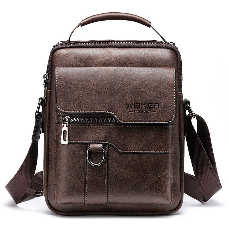 Popular Men's Messenger Bag One Shoulder Retro Business Backpack PU Leather Flaps Crossbody Bags Business Flap Male Solid Travel Bag - Oopsdadforgot.com