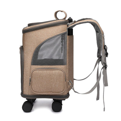 Portable Folding Trolley Pet Backpack Traveling Cat Backpack With Universal Wheel Trolley Pet Bag - Oopsdadforgot.com