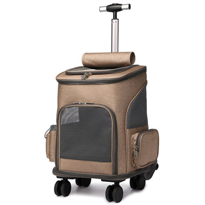 Portable Folding Trolley Pet Backpack Traveling Cat Backpack With Universal Wheel Trolley Pet Bag - Oopsdadforgot.com
