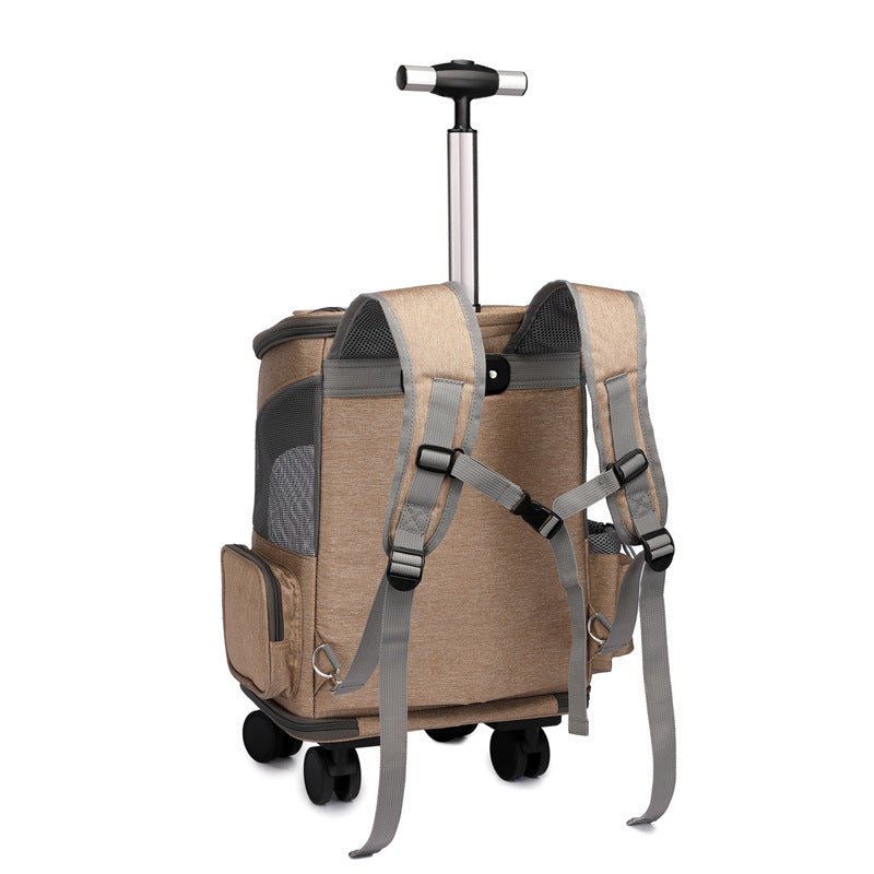 Portable Folding Trolley Pet Backpack Traveling Cat Backpack With Universal Wheel Trolley Pet Bag - Oopsdadforgot.com